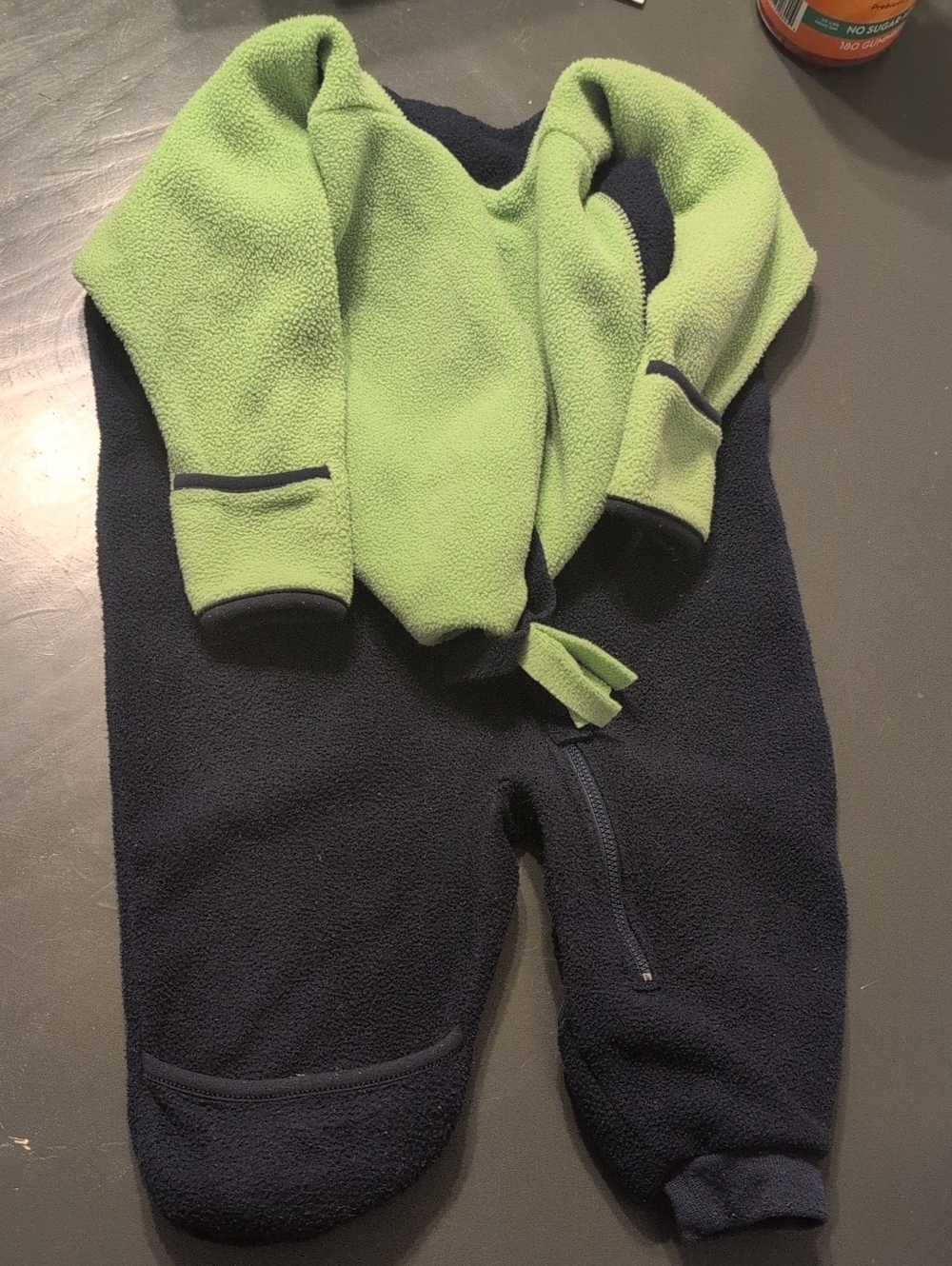 L.L. Bean Green and Navy Fleece Kids One-Piece Footie